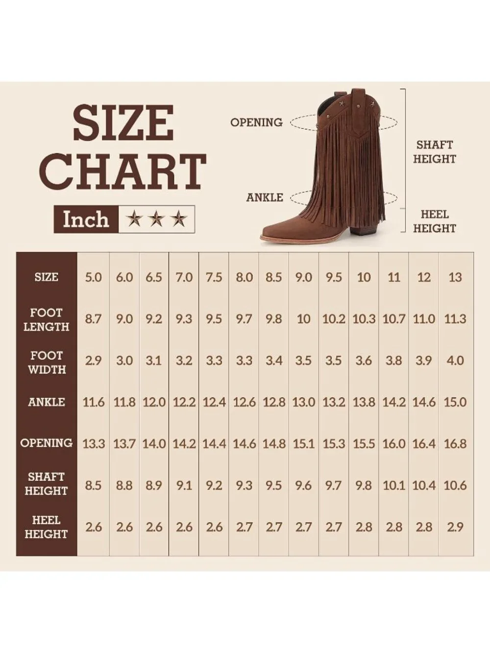 Women's Dark Brown Faux Suede Cowgirl Boots Star Studded Mid Calf Chunky Heels - Picture 5 of 6